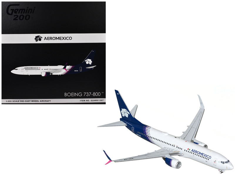 Boeing 737 800 Commercial Aircraft AeroMexico N957AM White with Dark Blue Tail Gemini 200 Series 1/200 Diecast Model Airplane GeminiJets G2AMX1387