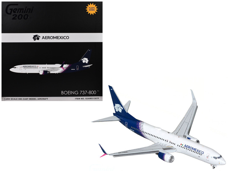 Boeing 737 800 Commercial Aircraft with Flaps Down AeroMexico N957AM White with Dark Blue Tail Gemini 200 Series 1/200 Diecast Model Airplane GeminiJets G2AMX1387F