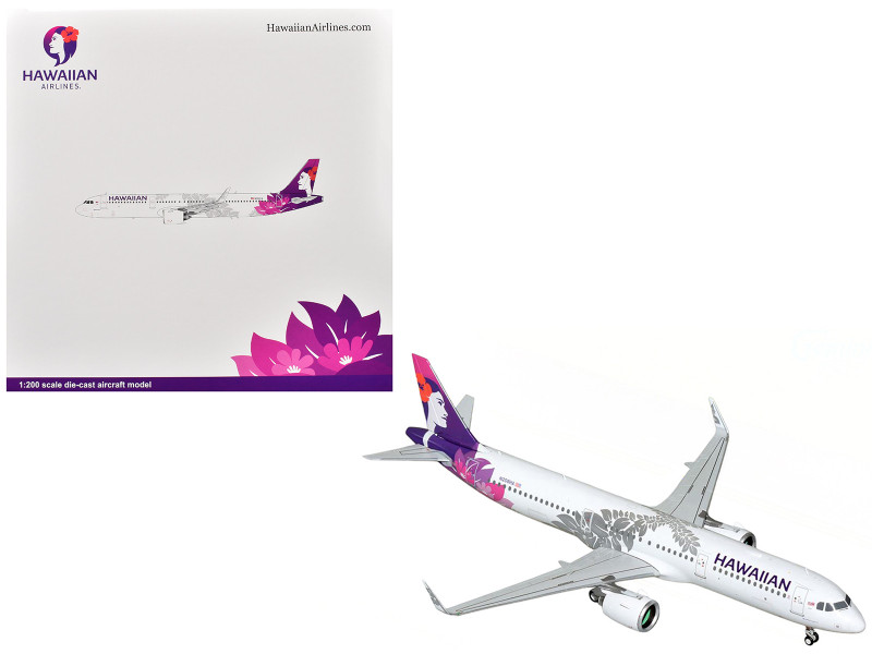 Airbus A321neo Commercial Aircraft Hawaiian Airlines N208HA White with Tail Graphics Gemini 200 Series 1/200 Diecast Model Airplane GeminiJets G2HAL1365