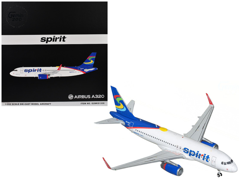 Airbus A320 Commercial Aircraft Spirit Airlines N633NK White with Blue Tail Gemini 200 Series 1/200 Diecast Model Airplane GeminiJets G2NKS1338