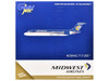 Boeing 717 200 Commercial Aircraft Midwest Airlines N920ME Blue and White 1/400 Diecast Model Airplane GeminiJets GJ1488