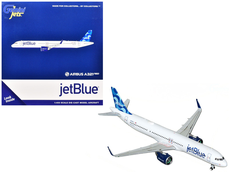 Airbus A321neo Commercial Aircraft JetBlue Airways N2180J White with Blue Tail 1/400 Diecast Model Airplane GeminiJets GJ2288