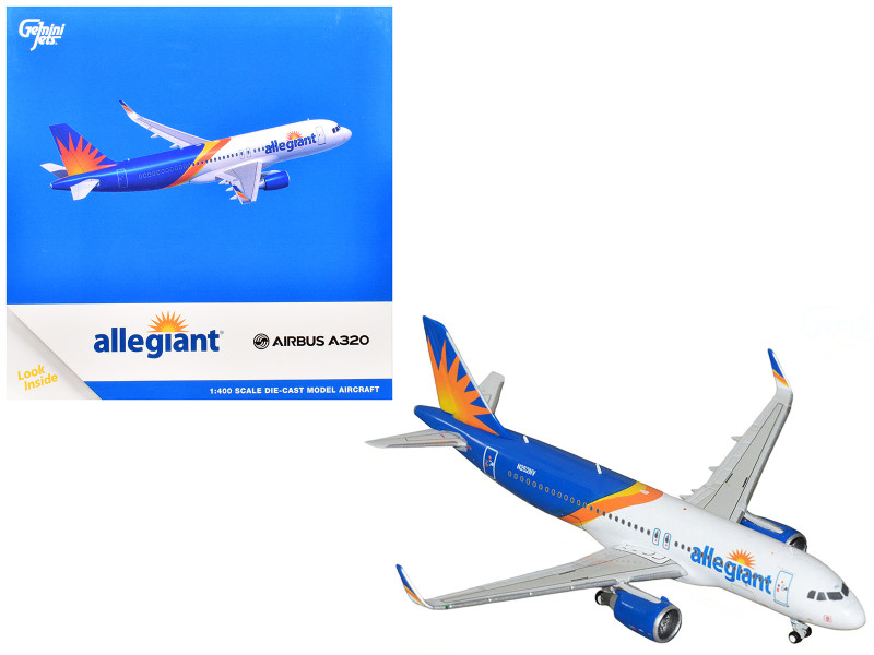 Airbus A320 Commercial Aircraft Allegiant Air N252NV Blue and White with Stripes 1/400 Diecast Model Airplane GeminiJets GJ2326