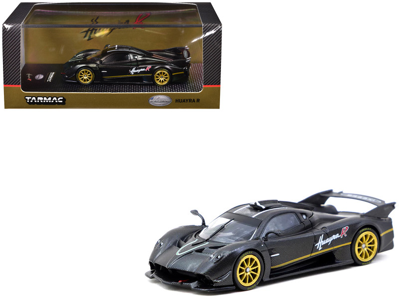 Pagani Huayra R Matt Black Carbon Fiber with Gold Wheels Limited Edition to 3552 pieces Worldwide Global64 Series 1/64 Diecast Model Tarmac Works T64G-TL035-MBCF