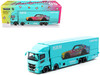 Mitsubishi Fuso Truck with Transporter Liberty Walk Suzuki Transport Light Blue with Graphics Truck64 Series 1/64 Diecast Model Car Tarmac Works T64T-TL001-LBS