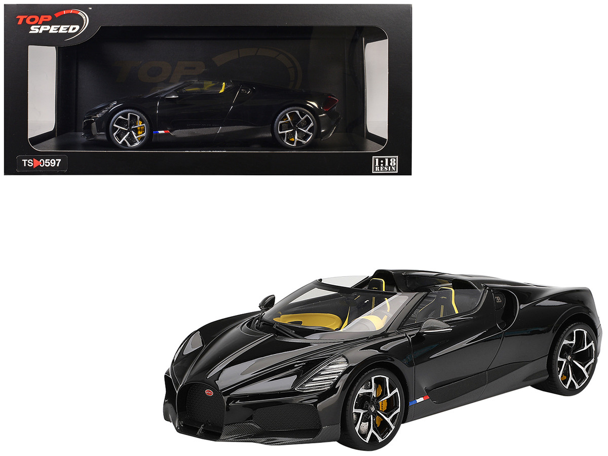 Bugatti W16 Mistral Black with Yellow Interior 1/18 Model Car Top