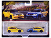 1999 Honda Civic Type R EK9 RHD Right Hand Drive Yellow with Red Interior and Honda Civic Type R #95 Spoon Sports Blue and Yellow Car Culture Set of 2 Cars Diecast Model Cars Hot Wheels JBL00