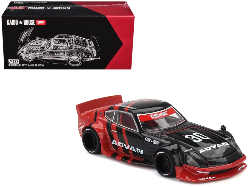 Nissan Fairlady Z Kaido GT RHD Right Hand Drive Advan Black and Red Livery Designed by Jun Imai Kaido House Special 1/64 Diecast Model Car Mini GT KHMG172