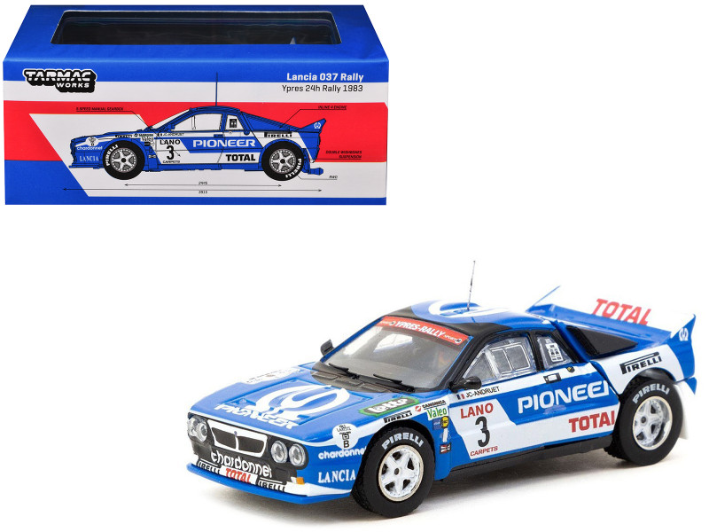 Lancia 037 Rally #3 Jean Claude Andruet Francoise Sappey 2nd Place Ypres 24 Hours Rally 1983 Hobby64+ Series 1/64 Diecast Model Car Tarmac Works T64P-TL002-83YR03