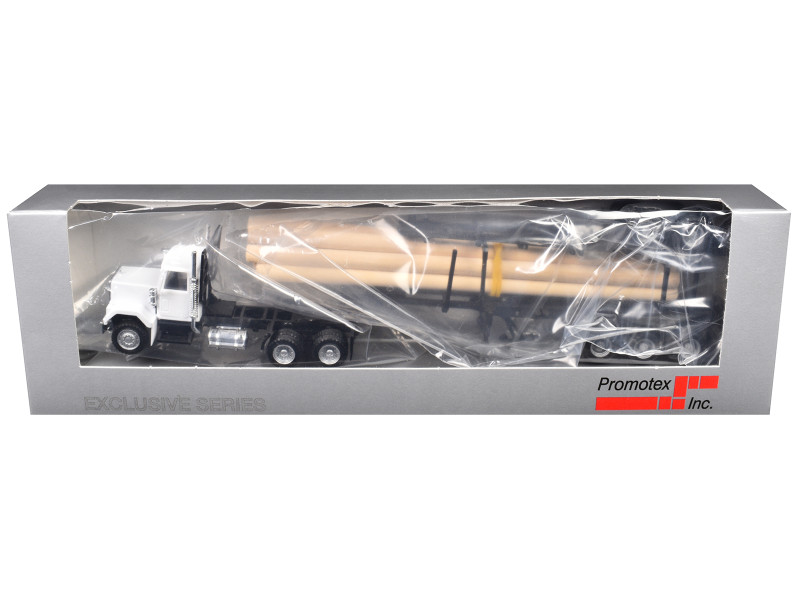 GMC Super B Log Truck and Trailer White with Log Accessories 1/87 (HO) Plastic Model Car Promotex 006355W