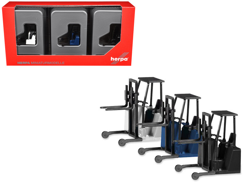 Forklifts with Trailer Bumper 3 Piece Set 1/87 (HO) Plastic Models Promotex 053860SET