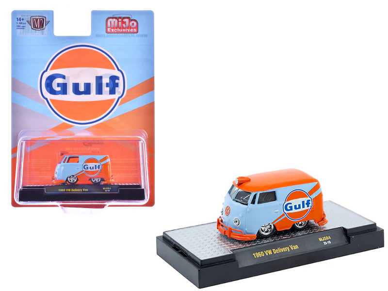 1960 Volkswagen Delivery Van Gulf Oil Light Blue and Orange Limited Edition to 5500 pieces Worldwide 1/64 Diecast Model Car M2 Machines 31500-MJS84