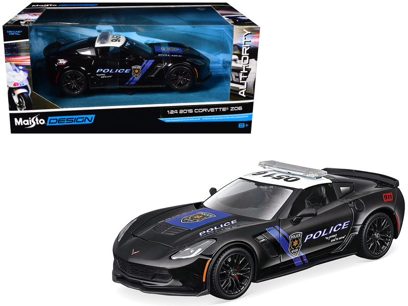 2015 Chevrolet Corvette Z06 Police Black with Blue Stripes and White Top Maisto Design Authority Series 1/24 Diecast Model Car Maisto 32516CHP