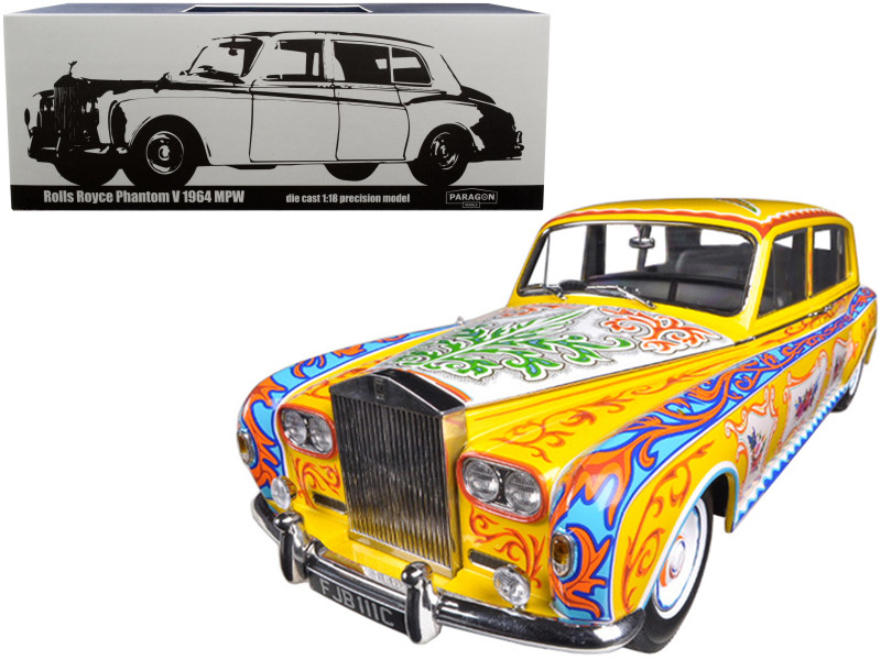 1964 Rolls Royce Phantom V RHD Right Hand Drive John Lennon Yellow with Graphics 1/18 Diecast Model Car Paragon 98212