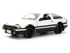 Toyota Trueno AE86 RHD Right Hand Drive White and Black with Graphics and Takumi Diecast Figure Initial D 1998 2021 TV Series Anime Hollywood Rides Series 1/24 Diecast Model Jada 34501