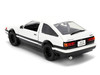 Toyota Trueno AE86 RHD Right Hand Drive White and Black with Graphics and Takumi Diecast Figure Initial D 1998 2021 TV Series Anime Hollywood Rides Series 1/24 Diecast Model Jada 34501