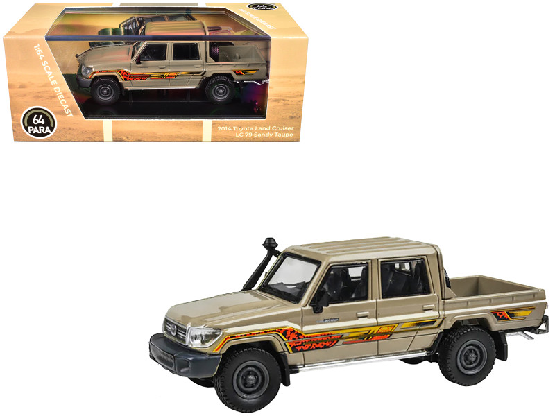 2014 Toyota Land Cruiser LC 79 Pickup Truck Sandy Taupe with Graphics 1/64 Diecast Model Car Paragon Models PA-55685