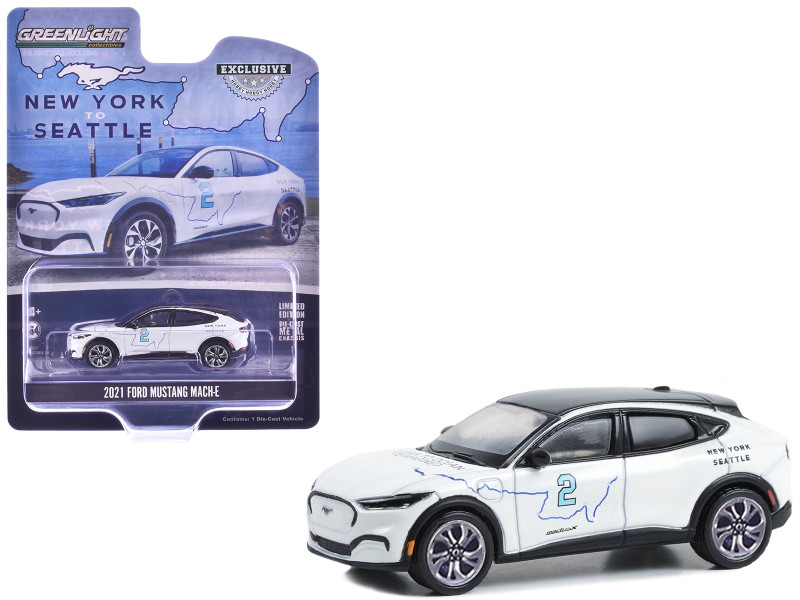 2021 Ford Mustang Mach E #2 New York to Seattle Transcontinental Tour White with Black Top Hobby Exclusive Series 1/64 Diecast Model Car Greenlight 30438