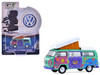 1973 Volkswagen Type 2 Westfalia Campmobile Music Festival Van Green with White Top and Graphics Club Vee Dub Series 21 1/64 Diecast Model Car Greenlight 36120C