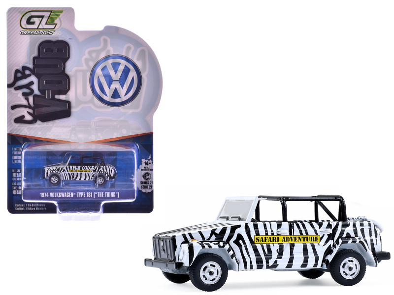 1974 Volkswagen Thing Type 181 Safari Adventure Black and White Zebra Stripes Club Vee Dub Series 21 1/64 Diecast Model Car Greenlight 36120D