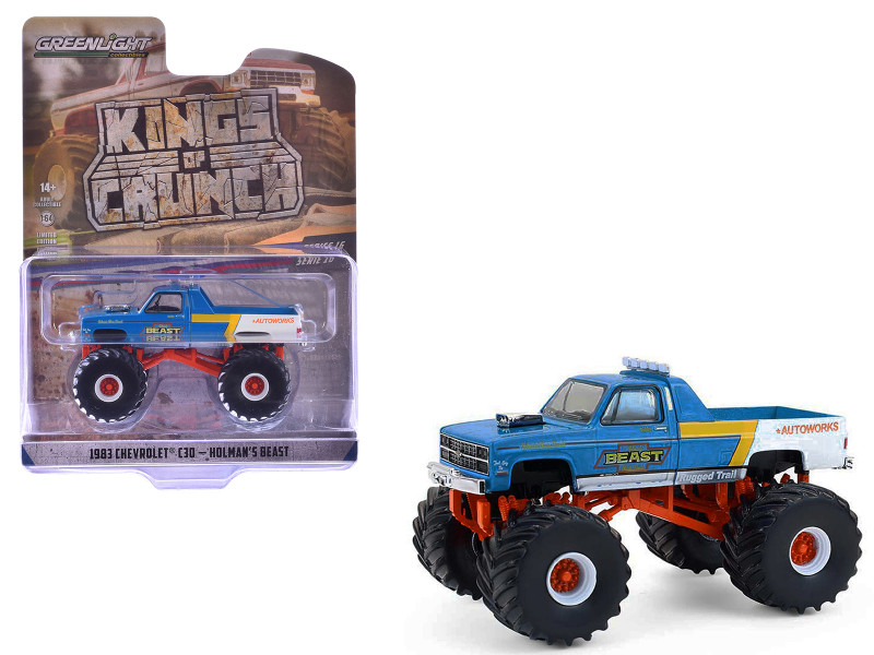1983 Chevrolet C30 Monster Truck Holman s Beast Blue and White Kings of Crunch Series 16 1/64 Diecast Model Car Greenlight 49160B