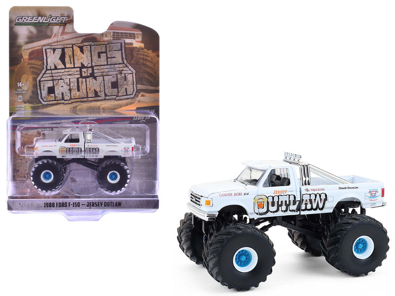 1988 Ford F 150 Monster Truck Jersey Outlaw White Kings of Crunch Series 16 1/64 Diecast Model Car Greenlight 49160C