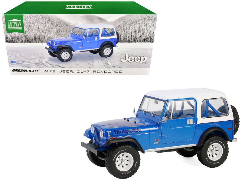 1978 Jeep CJ 7 Renegade Captain Blue Metallic with White Top Artisan Collection Series 1/18 Diecast Model Car Greenlight 19139