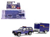 2001 Jeep Cherokee New York State Police Blue with Yellow Stripes and Small Cargo Trailer Hot Pursuit Hitch & Tow Series 1 1/64 Diecast Model Cars Greenlight 32315B