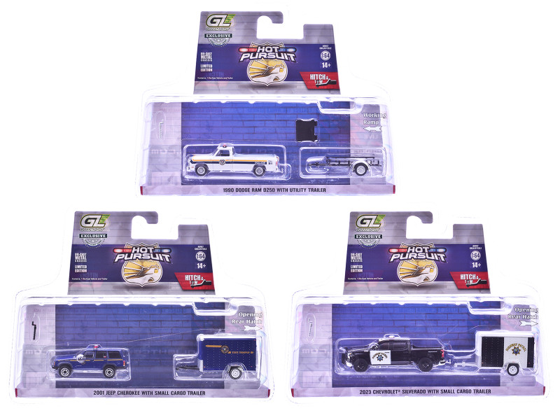 Hot Pursuit Hitch & Tow Series 1 Set of 3 pieces 1/64 Diecast Model Cars Greenlight 32315-A-B-C