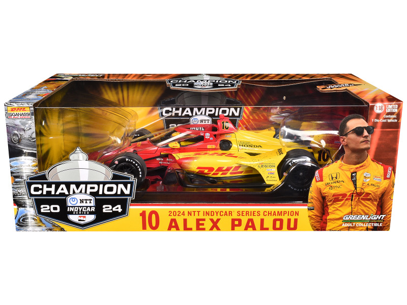 Dallara IndyCar #10 Alex Palou DHL Raced Verison Chip Ganassi Racing NTT IndyCar Series Champion 2024 1/18 Diecast Model Car Greenlight 11262