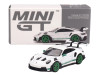 Porsche 911 992 GT3 RS White with Green Stripes and Wheels Tribute to Carrera RS Package Limited Edition 1/64 Diecast Model Car Mini GT MGT00827