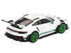 Porsche 911 992 GT3 RS White with Green Stripes and Wheels Tribute to Carrera RS Package Limited Edition 1/64 Diecast Model Car Mini GT MGT00827