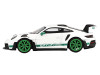 Porsche 911 992 GT3 RS White with Green Stripes and Wheels Tribute to Carrera RS Package Limited Edition 1/64 Diecast Model Car Mini GT MGT00827