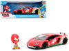 Lamborghini Aventador SV Red with Graphics and Knuckles Diecast Figure Sonic The Hedgehog Franchise Hollywood Rides Series 1/24 Diecast Model Jada 36264