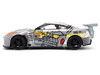 2009 Nissan GT R R35 Ben Sopra Brushed Metal with Black Top and Graphics and Mechagodzilla Diecast Figure Godzilla Franchise Anime Hollywood Rides Series 1/24 Diecast Model Jada 36285
