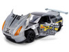 2009 Nissan GT R R35 Ben Sopra Brushed Metal with Black Top and Graphics and Mechagodzilla Diecast Figure Godzilla Franchise Anime Hollywood Rides Series 1/24 Diecast Model Jada 36285