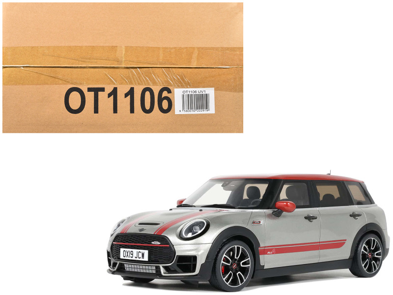 2021 Mini Clubman F54 JCW Melting Silver with Red Stripes and Top Limited Edition to 999 pieces Worldwide 1/18 Model Car Otto Mobile OT1106