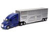 Kenworth T680 Truck Blue Metallic with Livestock Trailer Chrome Long Haul Trucker Series 1/32 Diecast Model New Ray 12533