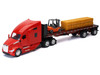 Kenworth T680 Truck Red and Flatbed Trailer with Forklift and Hay Load Long Haul Trucker Series 1/32 Diecast Model New Ray 12753