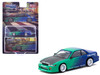 Nissan Silvia S13 Vertex RHD Right Hand Drive Falken Tires Green and Blue wuth Carbon Hood Global64 Series 1/64 Diecast Model Tarmac Works T64G-025-FA