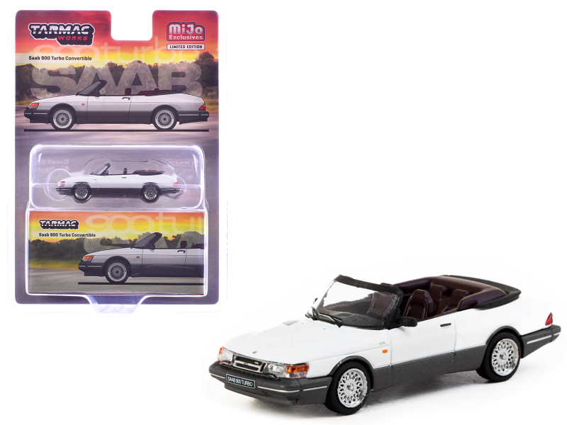 Saab 900 Turbo Convertible White and Gray Global64 Series 1/64 Diecast Model Tarmac Works T64G-067-WH