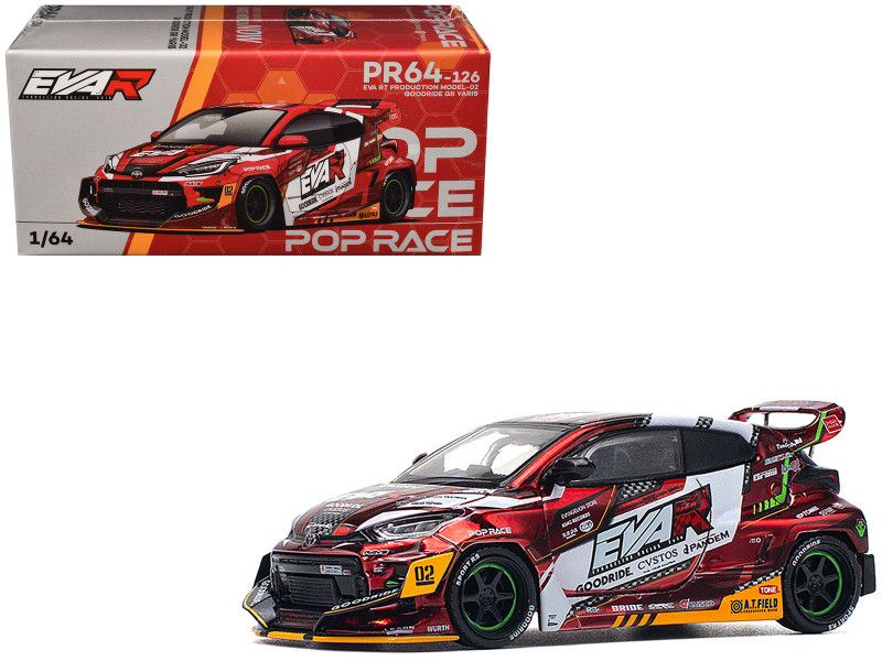 Toyota Goodride GR Yaris RHD Right Hand Drive EVA RT Production Model 02 Red Metallic with Graphics 1/64 Diecast Model Car Pop Race PR640126