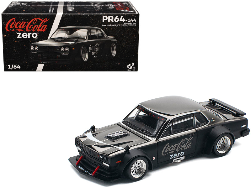 Skyline GT R V8 Drift Hakosuka RHD Right Hand Drive Coca Cola Zero Dark Chrome and Black 1/64 Diecast Model Car Pop Race PR640144