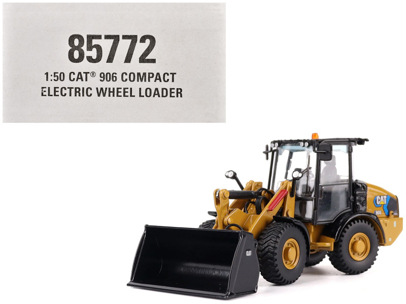 CAT Caterpillar 906 Electric Compact Wheel Loader Yellow with Operator High Line Series 1/50 Diecast Model Diecast Masters 85772