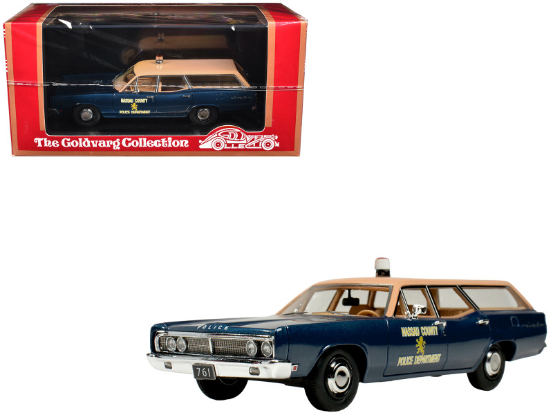1970 Ford Country Squire Wagon Police Car Nassau County Police Department Blue and Tan Limited Edition to 200 pieces Worldwide 1/43 Model Car Goldvarg Collection GC-094