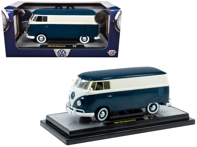 1960 Volkswagen Delivery Van Blue and White Limited Edition to 6650 pieces Worldwide 1/24 Diecast Model Car M2 Machines 40300-134B