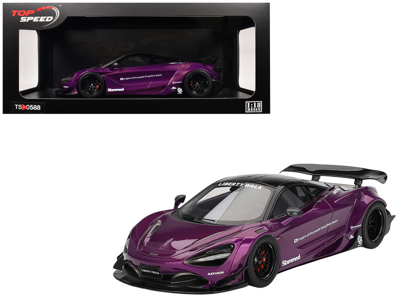 McLaren 720S LB-Works Purple Metallic Black Top 1/18 Model Car Top Speed TS0588
