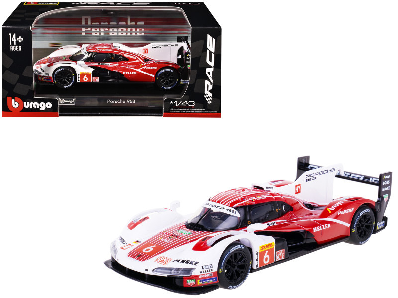 Porsche 963 #6 Kevin Estre Andre Lotterer Laurens Vanthoor Porsche Penske Motorsport Drivers Winner FIA World Endurance Championship 2024 with Display Case Race Series 1/43 Diecast Model Car Bburago 38319