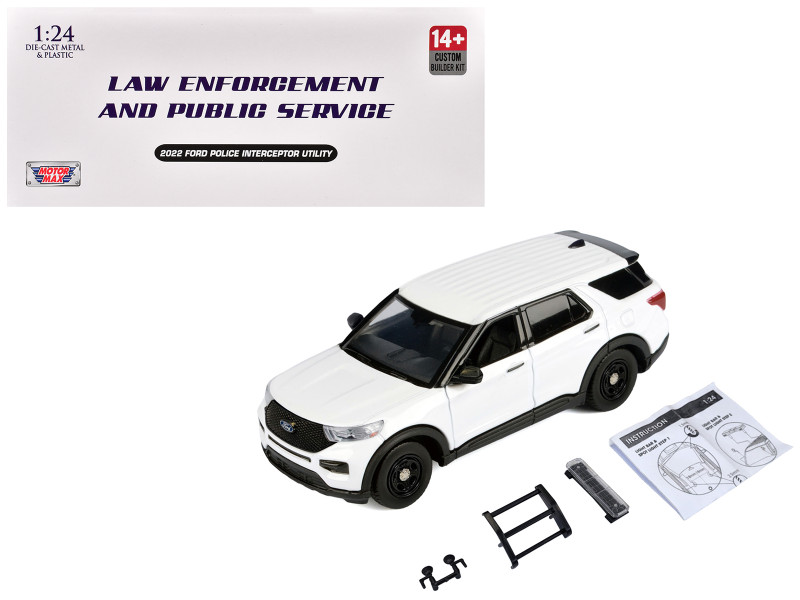2022 Ford Police Interceptor Utility Unmarked White Builder s Kit Law Enforcement and Public Service Series 1/24 Diecast Model Car Motormax 76988W-BB