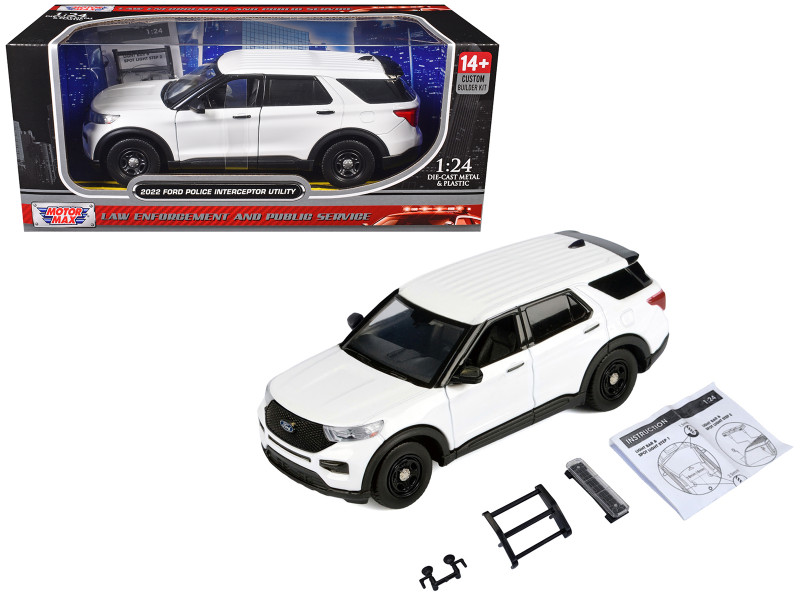 2022 Ford Police Interceptor Utility Unmarked White Builder s Kit Law Enforcement and Public Service Series 1/24 Diecast Model Car Motormax 76988W-BB